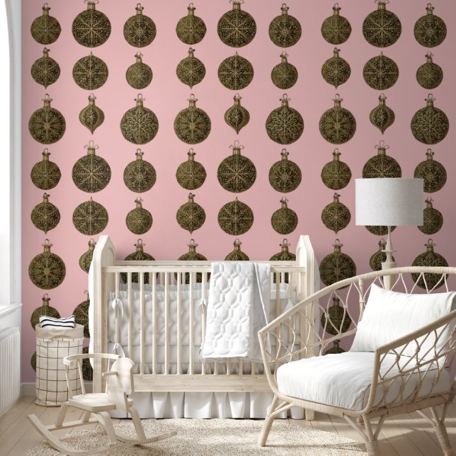 Gouden kerstballen behang (Kinderen)