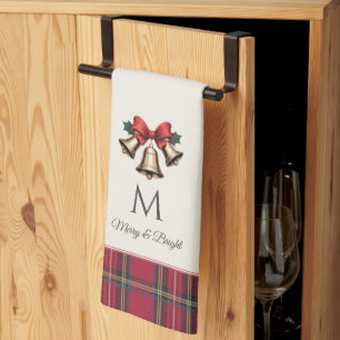 Gouden kerstballen Gepersonaliseerd Monogram Kerst Theedoek