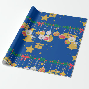 Gouden kerstballen & groene slinger matte inpakpap cadeaupapier