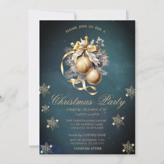 Gouden kerstballen, sneeuwvlokken  bedrijf kaart (Voorkant)