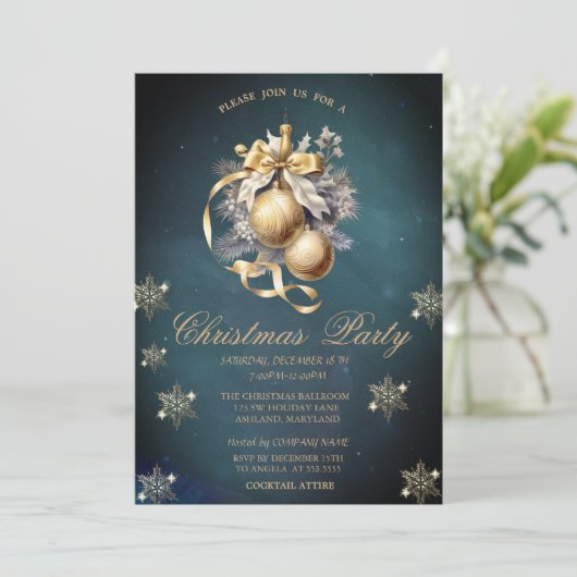 Gouden kerstballen, sneeuwvlokken  bedrijf kaart (Staand voorkant)