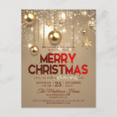 Gouden kerstballen & sterren kerstfeest uitnodiging briefkaart (Voorkant)