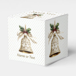 Gouden kerstbel Glanzende sterren Groene bladeren Bedankdoosjes