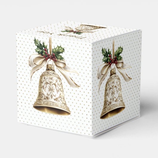 Gouden kerstbel Glanzende sterren Groene bladeren Bedankdoosjes (Achterkant)