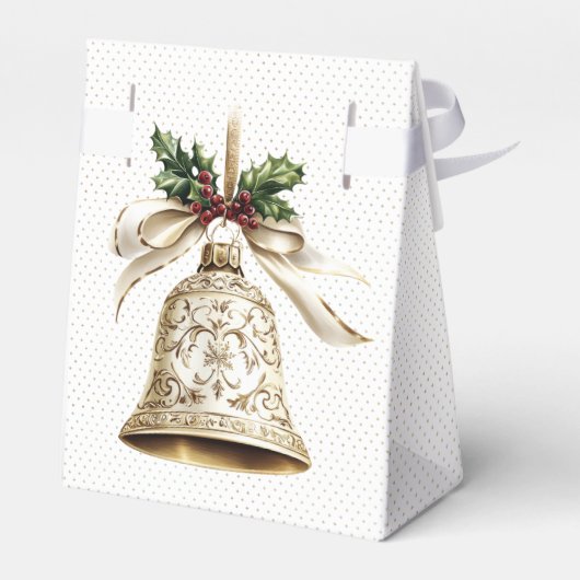 Gouden kerstbel Glanzende sterren Groene bladeren Bedankdoosjes (Achterkant)