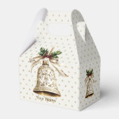 Gouden kerstbel Glanzende sterren Groene bladeren Bedankdoosjes (Achterkant)