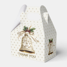 Gouden kerstbel Glanzende sterren Groene bladeren Bedankdoosjes