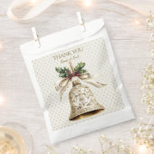 Gouden Kerstbel Glanzende Sterren Groene Bladeren Bedankzakje (Geknipt)