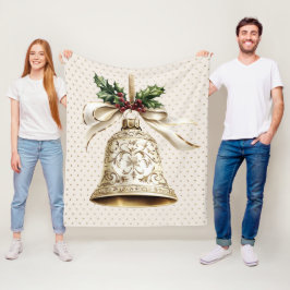 Gouden kerstbel Glanzende sterren Groene bladeren Fleece Deken