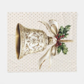 Gouden kerstbel Glanzende sterren Groene bladeren Fleece Deken (Voorkant (Horizontaal))