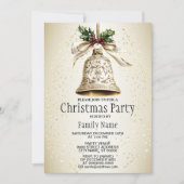 Gouden kerstbel Glanzende sterren Groene bladeren Kaart (Voorkant)