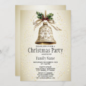 Gouden kerstbel Glanzende sterren Groene bladeren Kaart (Voorkant / Achterkant)