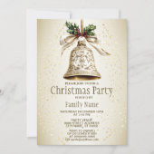 Gouden kerstbel Glanzende sterren Groene bladeren Kaart (Voorkant)