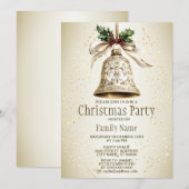 Gouden kerstbel Glanzende sterren Groene bladeren Kaart (Voorkant / Achterkant)