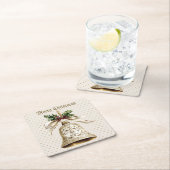 Gouden kerstbel Glanzende sterren Groene bladeren Kartonnen Onderzetters (Insitu)