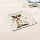 Gouden kerstbel Glanzende sterren Groene bladeren Kartonnen Onderzetters (Schuin)