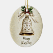 Gouden kerstbel Glanzende sterren Groene bladeren Keramisch Ornament (Rechts)