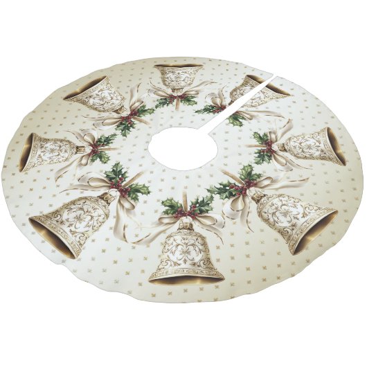 Gouden kerstbel Glanzende sterren Groene bladeren Kerstboom Rok (Gekanteld)