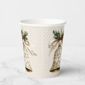 Gouden kerstbel Glanzende sterren Groene bladeren Papieren Bekers (Rechts)