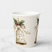 Gouden kerstbel Glanzende sterren Groene bladeren Papieren Bekers (Voorkant)