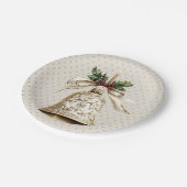 Gouden kerstbel Glanzende sterren Groene bladeren Papieren Bordje (Gekanteld)