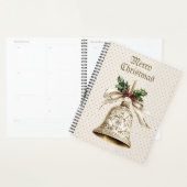 Gouden kerstbel Glanzende sterren Groene bladeren Planner (Display)