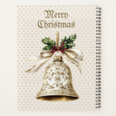 Gouden kerstbel Glanzende sterren Groene bladeren Planner (Achterkant)