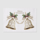 Gouden kerstbel Glanzende sterren Groene bladeren Tissuepapier (Voorkant)