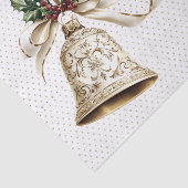 Gouden kerstbel Glanzende sterren Groene bladeren Tissuepapier (Detail)