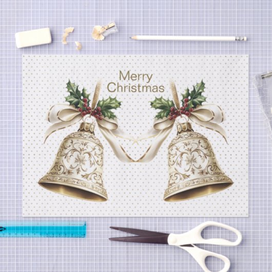 Gouden kerstbel Glanzende sterren Groene bladeren Tissuepapier (Craft)