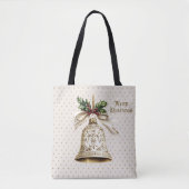 Gouden kerstbel Glanzende sterren Groene bladeren Tote Bag (Voorkant)