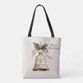Gouden kerstbel Glanzende sterren Groene bladeren Tote Bag (Achterkant)