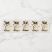 Gouden Kerstbel Glanzende Sterren Groene Bladeren Waterfles Etiket (Enkel label)