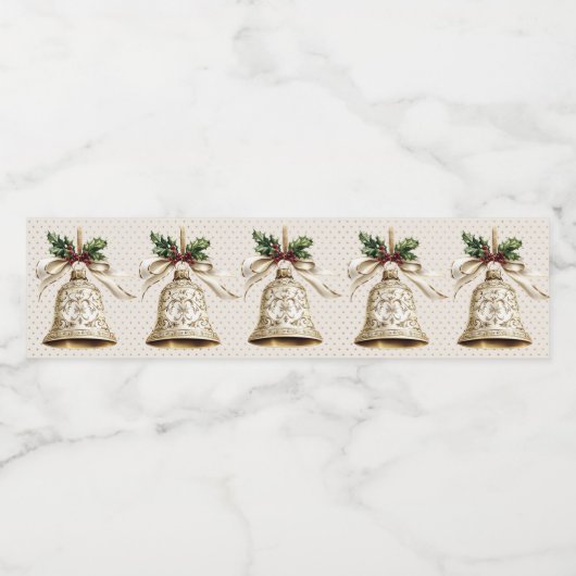 Gouden Kerstbel Glanzende Sterren Groene Bladeren Waterfles Etiket (Enkel label)