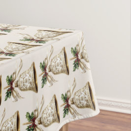 Gouden kerstbel Mooie groene bladeren Tafelkleed