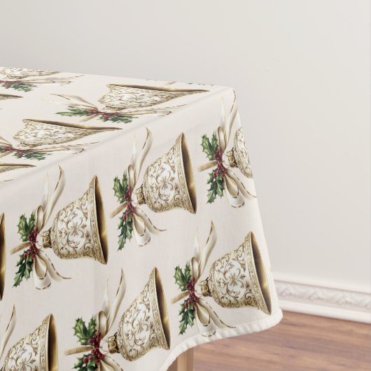 Gouden kerstbel Mooie groene bladeren Tafelkleed (Voorbeeld)