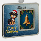 Gouden Kerstbel Omgeven Door Feestelijke Rode Bo Verzilverd Omlijst Ornament (Rechts)