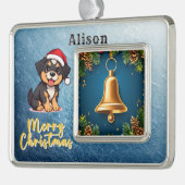 Gouden Kerstbel Omgeven Door Feestelijke Rode Bo Verzilverd Omlijst Ornament (Links)