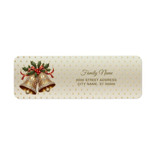 Gouden Kerstbellen Retouradreslabel Etiket (Voorkant)