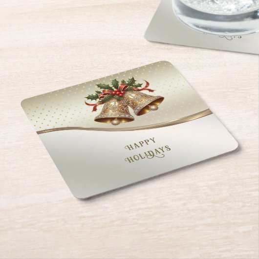 Gouden Kerstbellen Vakantie Papieren Onderzetter (Schuin)