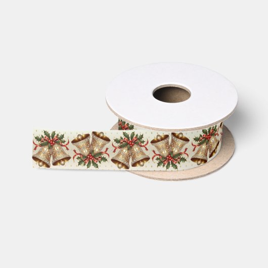 Gouden Kerstbellen Vakantie Satijnen Lint (Spoel)