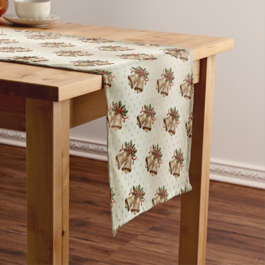 Gouden Kerstbellen Vakantietafel Runner Medium Tafelloper (Voorbeeld)