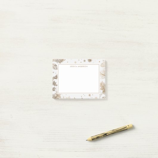Gouden kerstblad gepersonaliseerde naam post-it® notes (Op bureau)