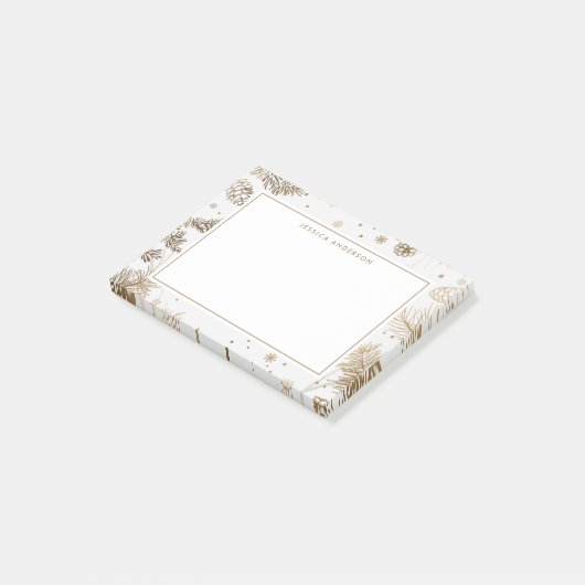 Gouden kerstblad gepersonaliseerde naam post-it® notes (Schuin)