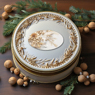 Gouden Kerstbloemen en Bessen Glinsteren Ovale Sticker
