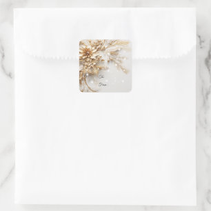 Gouden Kerstbloemen en bessen glinsteren Vierkante Sticker