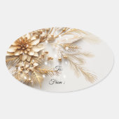 Gouden kerstbloemen en bessen Sparkle Ovale Sticker (Voorkant)