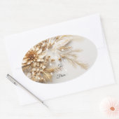 Gouden kerstbloemen en bessen Sparkle Ovale Sticker (Envelop)