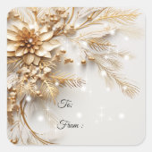 Gouden kerstbloemen en bessen Sparkle Vierkante Sticker (Voorkant)