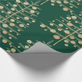Gouden kerstbomen beladen met groene Ornamenten Cadeaupapier (Hoek)